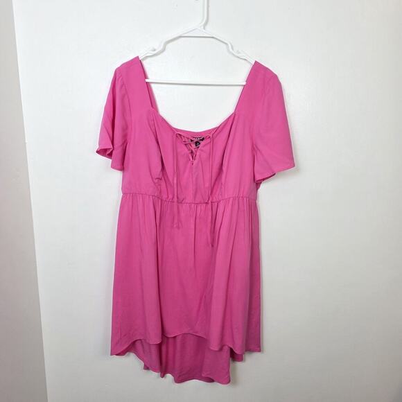 TORRID Pink Babydoll Challis Lace Up High Low Girly Flowy Tunic Shirt Size 12 - Picture 2 of 8